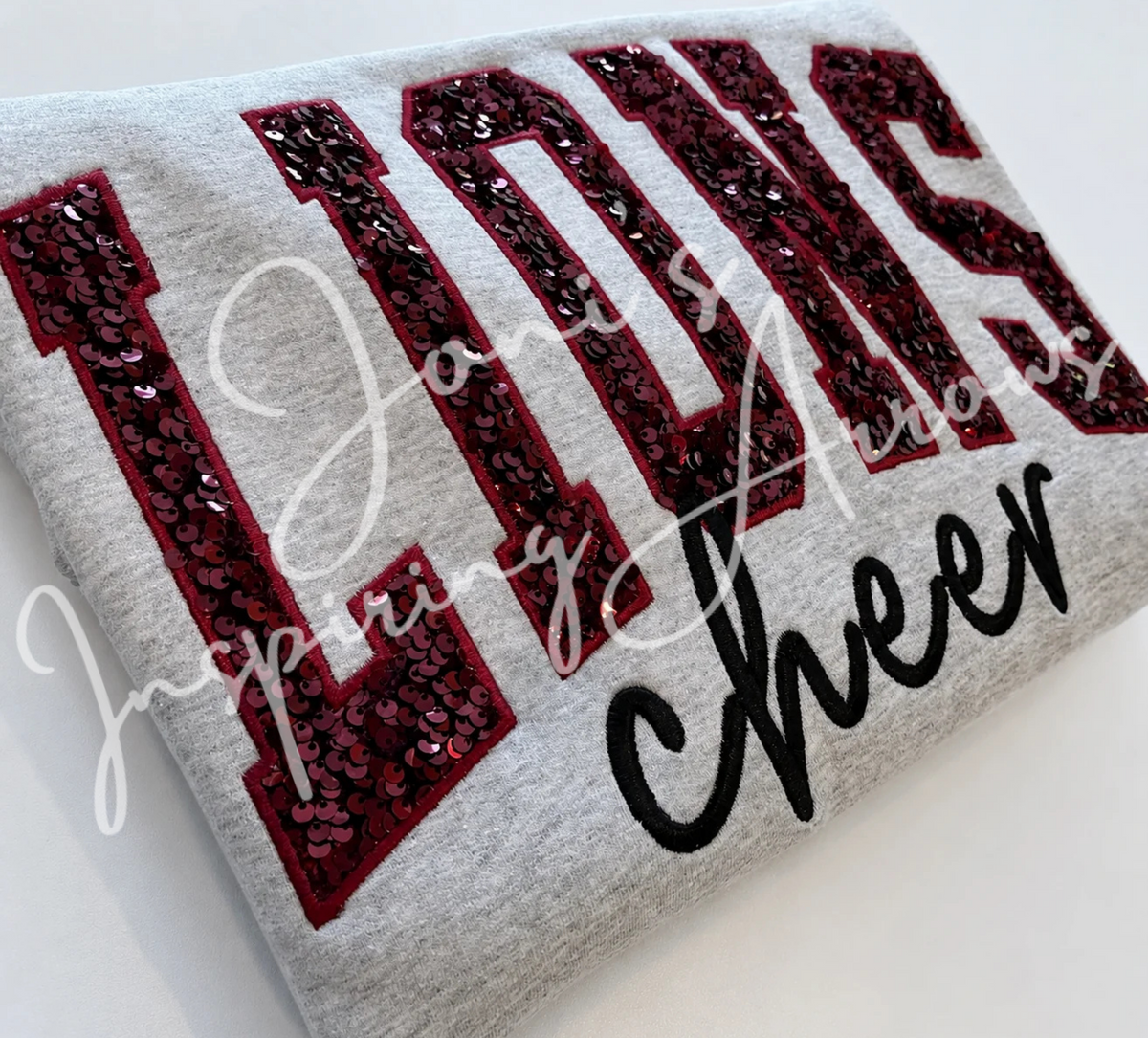 Custom Embroidered Arched Varsity Script Sequin Sweatshirt
