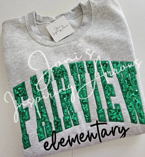 Custom Embroidered Arched Varsity Script Sequin Sweatshirt